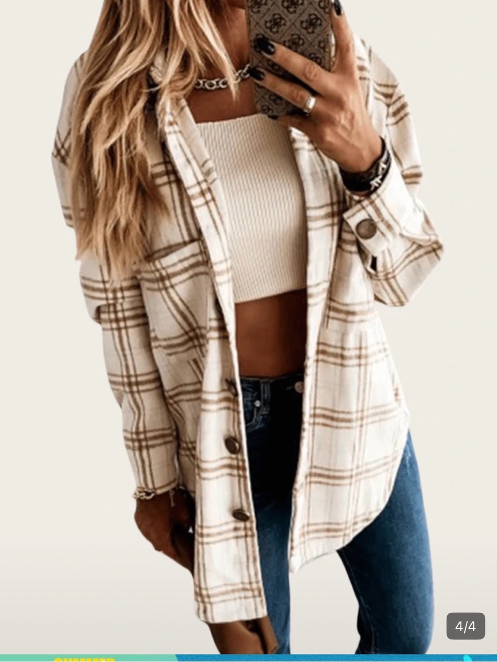 Women’s Cream Plaid Button-Front Shacket! Perfect for fall! 🍂